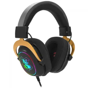 Headset Gamer Redragon Harry Potter Zeus Hogwarts RGB USB Surround 7.1 Virtual Com Kit Customização Preto e Dourado HP-510 RGB