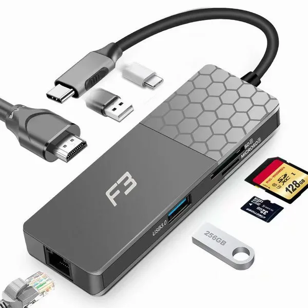 Hub Adaptador Type-c 7 em 1 Para HDMI Type-c USB 3.0 Micro SD SDe LAN JC-TYC-760 - f3