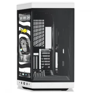 Gabinete Gamer Hyte Y70 Touch Infinite Panda Com Display 2.5K 14.5 Pol Touch Mid Tower Vidro Temperado EATX Sem Fans Preto e Branco CS-HYTE-Y7