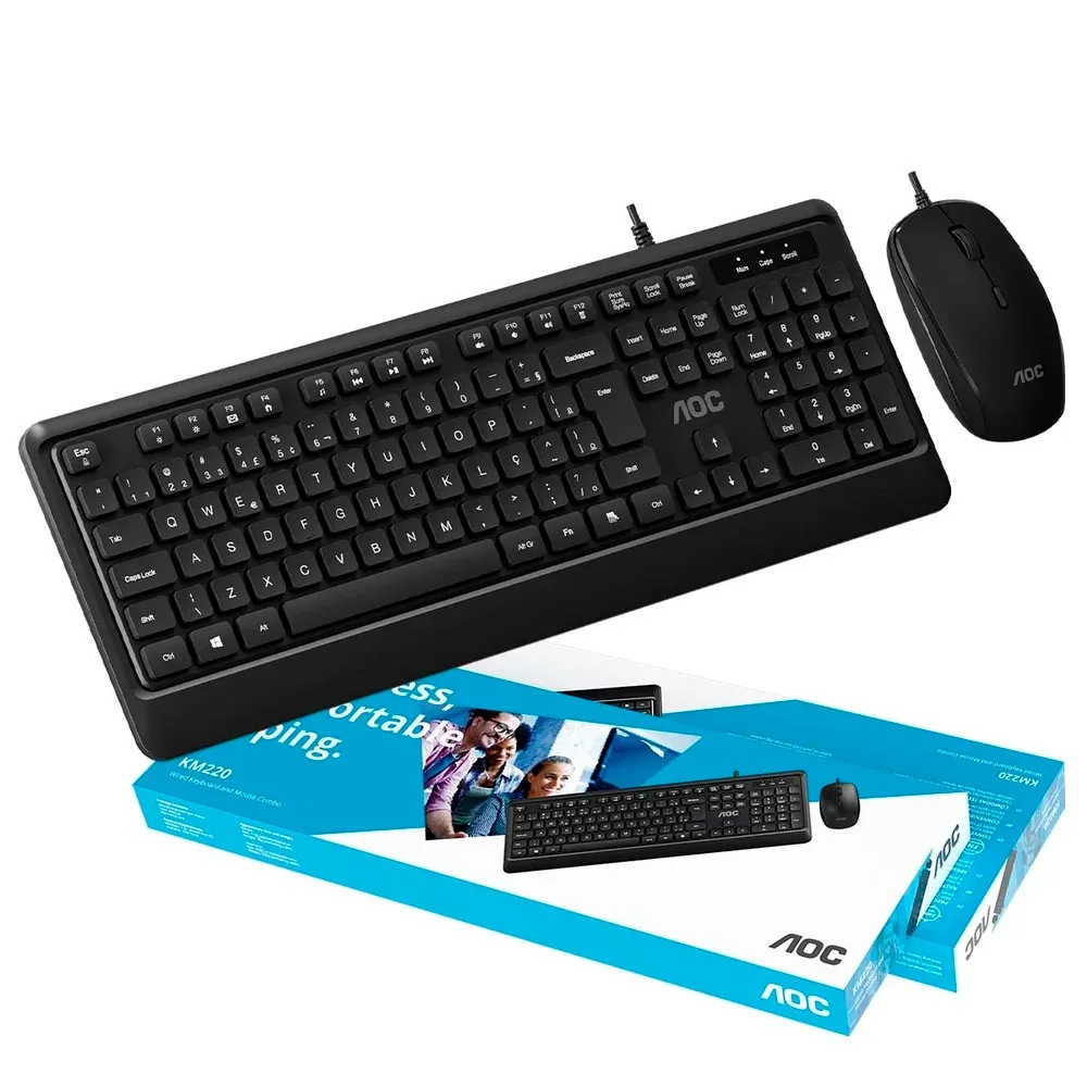 Kit Teclado e Mouse AOC KM220B com Fio Preto