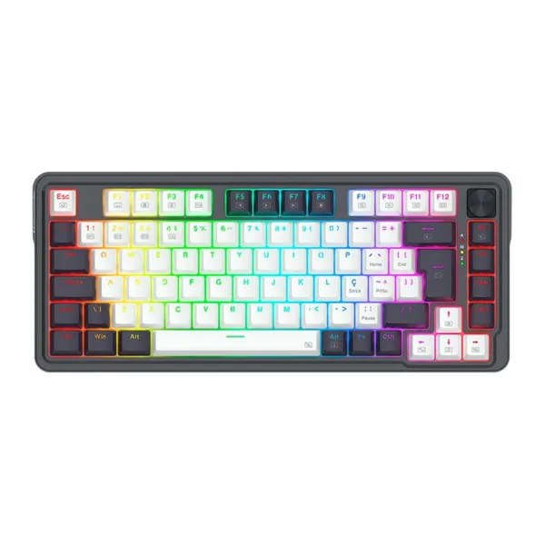 Teclado Mecânico Redragon Ucal Pro 75% RGB ABNT2 Switch Brown Tri-Mode Preto e Branco K673WB-RGB-PRO-PT-BROWN