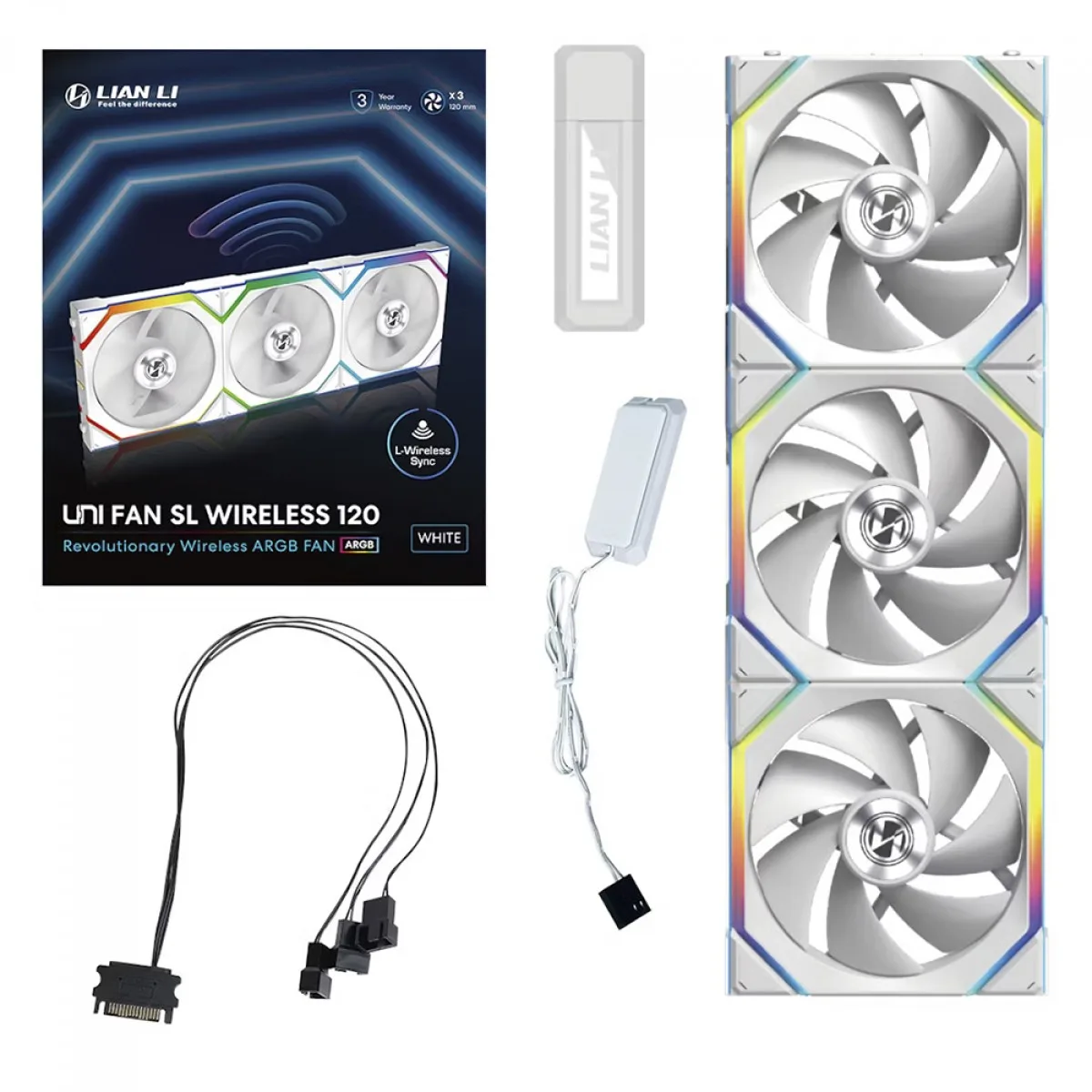 Kit Fan Lian Li UNI FAN SL Wireless ARGB 3x120mm Branco 12SL1W3W