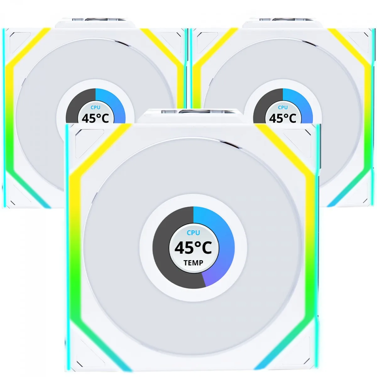 Kit Fan Lian Li UNI FAN SL Wireless LCD Reverse Blade ARGB 3x120mm Branco 12RSLLCD1W3W