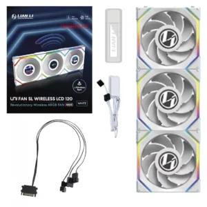 Kit Fan Lian Li UNI FAN SL Wireless LCD Reverse Blade ARGB 3x120mm Branco 12RSLLCD1W3W