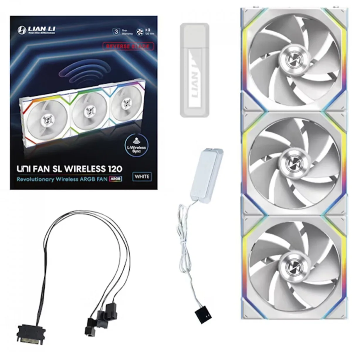 Kit Fan Lian Li UNI FAN SL Wireless Reverse Blade ARGB 3x120mm Branco 12RSL1W3W