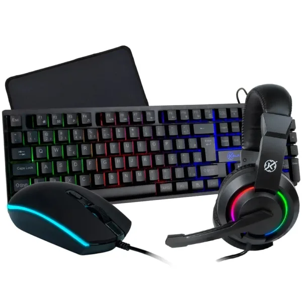 Kit Gamer Kalkan Teclado + Mouse + Mousepad + Headset Odin RGB USB ABNT2 3600 DPI Preto KLK00017