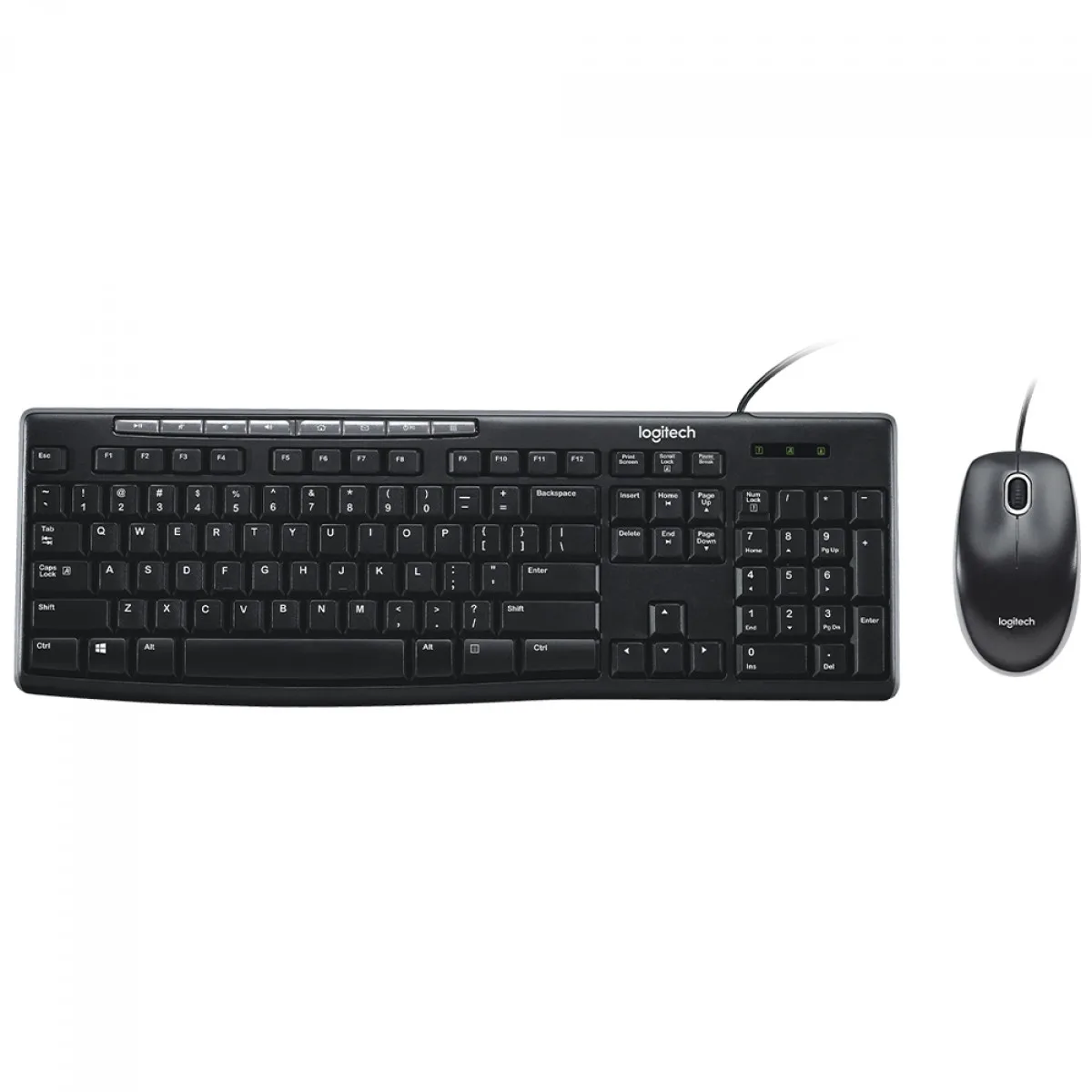 Kit Teclado e Mouse Logitech MK200 Multimídia USB com Fio Preto ABNT2 920-002718