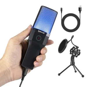 Microfone Gamer Redragon Adne RGB Cardióide USB Preto GM212