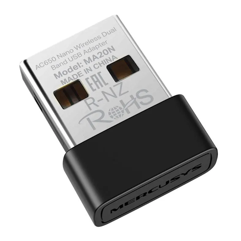 Mini Adaptador Wi-Fi Mercusys MA20N AC650 Dual Band Nano USB