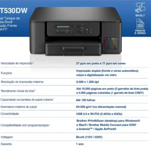 Multifuncional Brother Tanque InkBenefit DCP-T530DW Impressão Frente e verso Wi-fi Bivolt