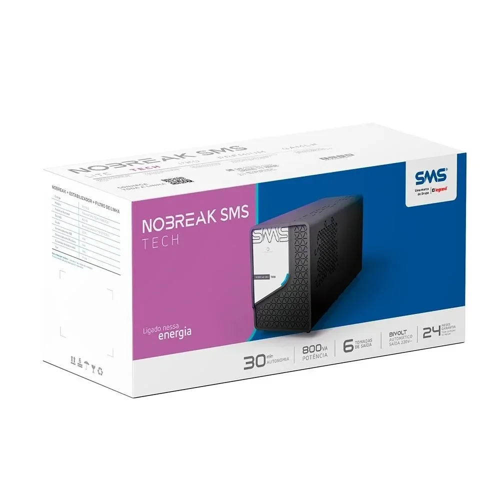 Nobreak SMS Tech 800VA 6 Tomadas Entrada Bivolt e Saida 220V 29303