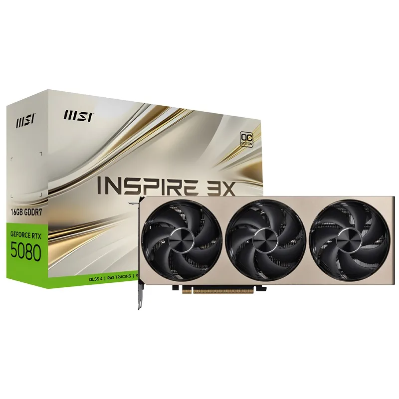 Placa de Vídeo MSI GeForce RTX 5080 Inspire 3X OC 16GB GDDR7 AI Ready 912-V531-203
