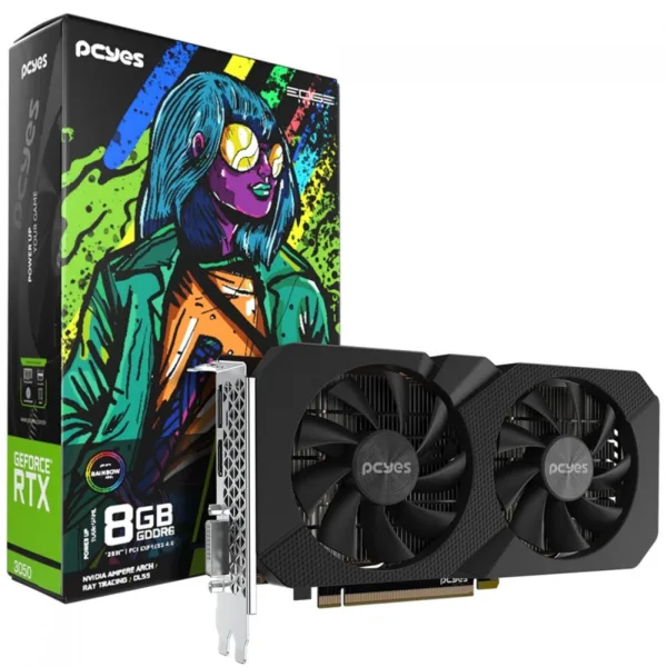 Placa de Vídeo Pcyes GeForce RTX 3050 Projeto Edge 8GB GDDR6 DLSS Ray Tracing PVRTX30508BLPE