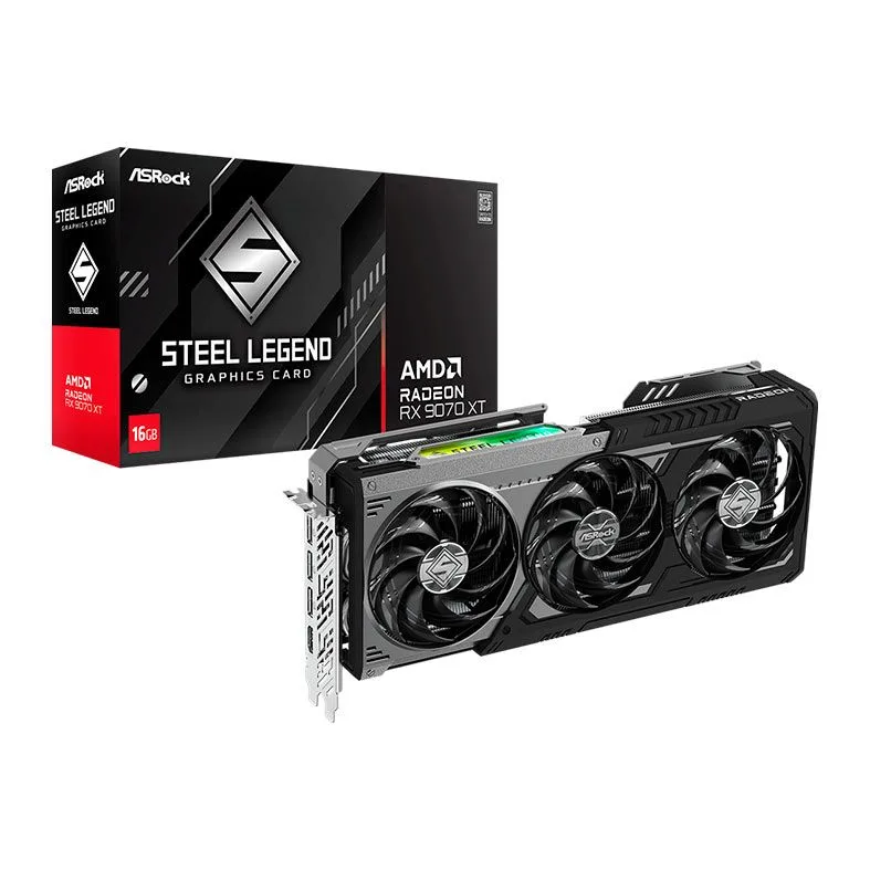 Placa de Vídeo AsRock Radeon RX 9070 XT Steel Legend Dark 16GB GDDR6 256-bit 90-GA5VZZ-00UANF
