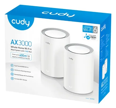 Roteador Mesh Wi-Fi 6 AX3000 Cudy M3000 V2.0 2 Pack Dual Band