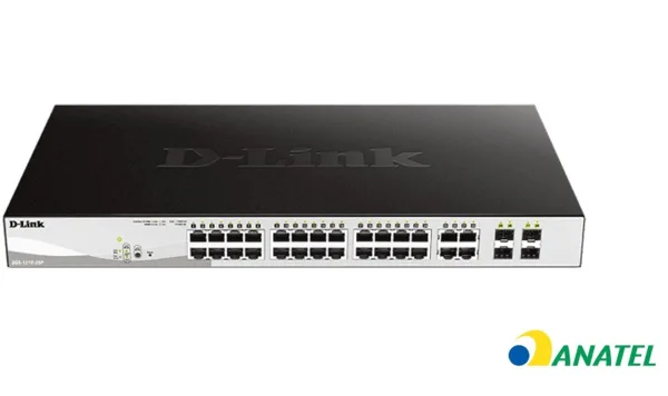 Switch Gerenciável D-Link DGS-1210-28P Gigabit 24 Portas PoE + 4 SFP para Redes Corporativas