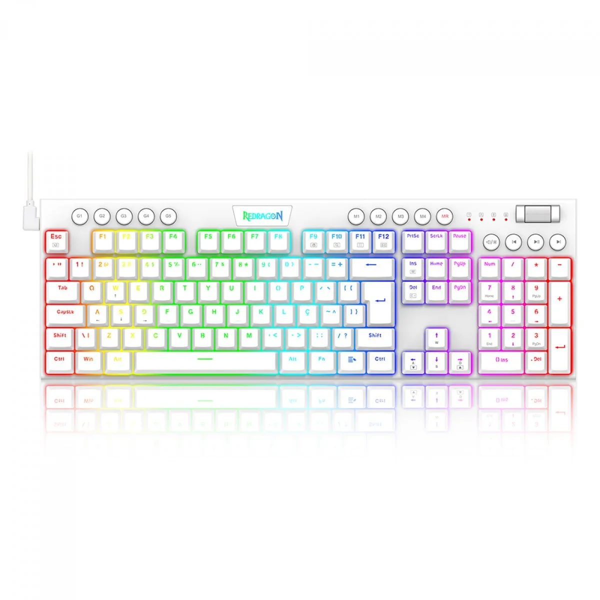 Teclado Redragon Gamer Horus RGB Switch Brown ABNT2 White K619W-RGB PT-BROWN