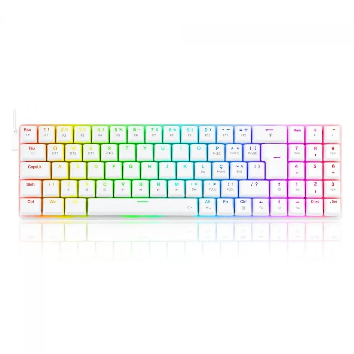 Teclado Mecânico Gamer Redragon Ashe RGB Branco Switch Red ABNT2 K626-KB-W (PT-RED)
