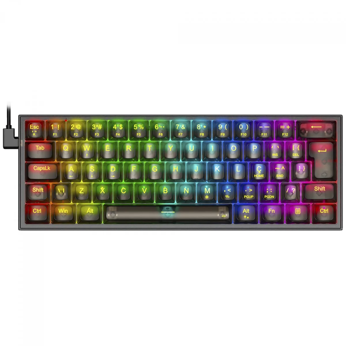 Teclado Mecânico Gamer Redragon Fizz Clear RGB USB Switch Crystal ABNT2 60% Preto K617CTB-RGB