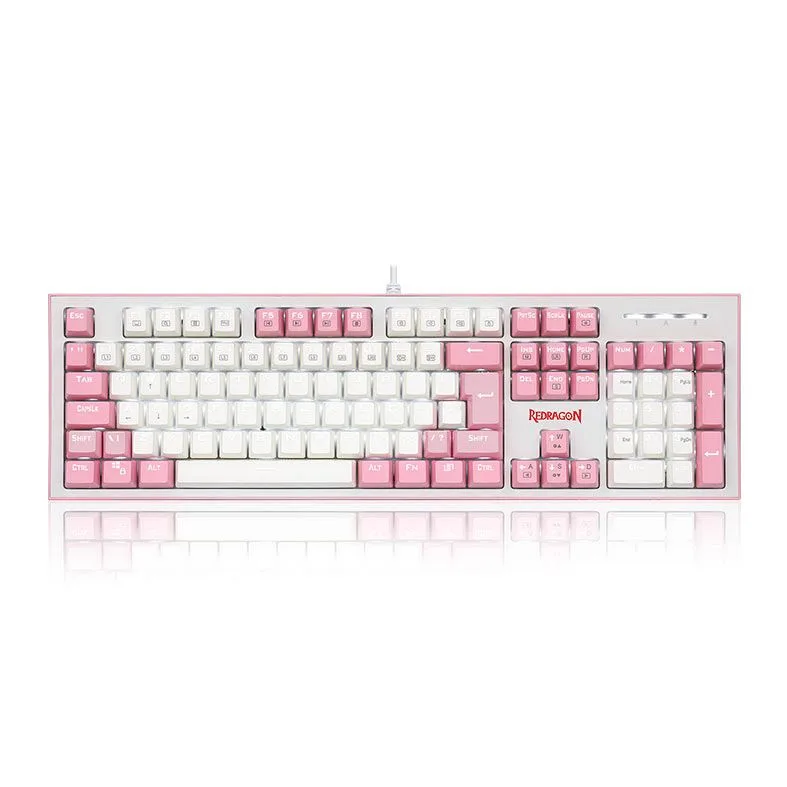 Teclado Mecânico Gamer Redragon Hades Branco e Rosa RGB Switch Blue ABNT2 K623-WP (PT-BLUE)