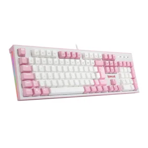 Teclado Mecânico Gamer Redragon Hades Branco e Rosa RGB Switch Blue ABNT2 K623-WP (PT-BLUE)