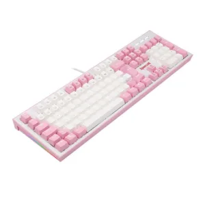 Teclado Mecânico Gamer Redragon Hades Branco e Rosa RGB Switch Blue ABNT2 K623-WP (PT-BLUE)