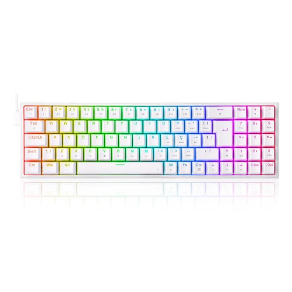 Teclado Mecânico Gamer Redragon Pollux RGB Branco Switch Blue ABNT2 K628-RGB-W (PT-BLUE)
