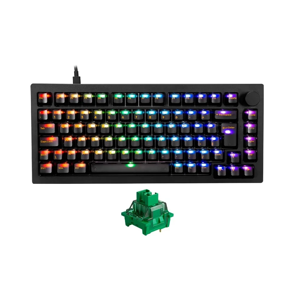 Teclado Mecânico Akko 5075S Clear Black ABNT2 Hot Swap Switch V3 Matcha Green Pro
