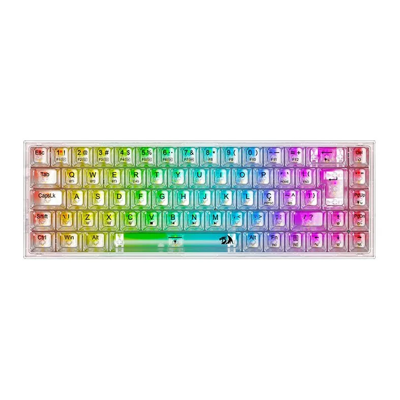 Teclado Mecânico Redragon Castor Pro RGB ABNT2 Switch Crystal Bluetooth Transparente K631CT-RGB-PRO