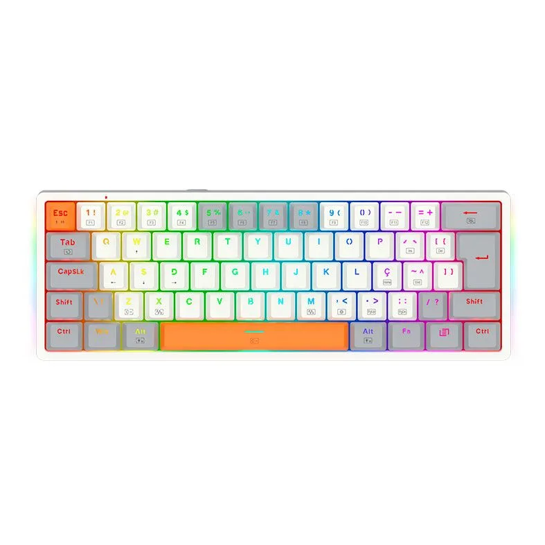 Teclado Mecânico Gamer Redragon Akali RGB Branco Switch Brown ABNT2 K642WGO-RGB-PT-BROWN