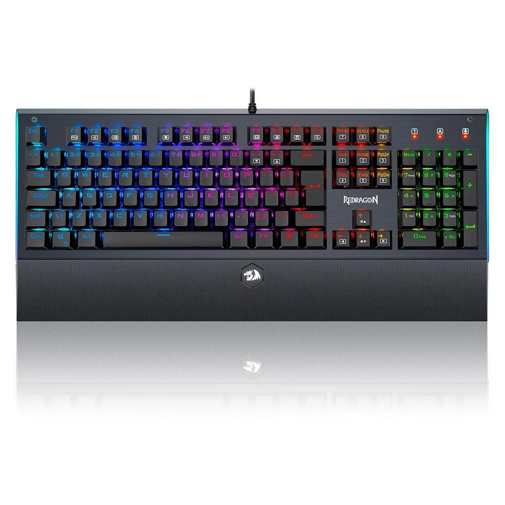 Teclado Mecânico Gamer Redragon Aryaman RGB Switch Blue Full Size ABNT2 USB Preto K569RGB (PT-BLUE) V2