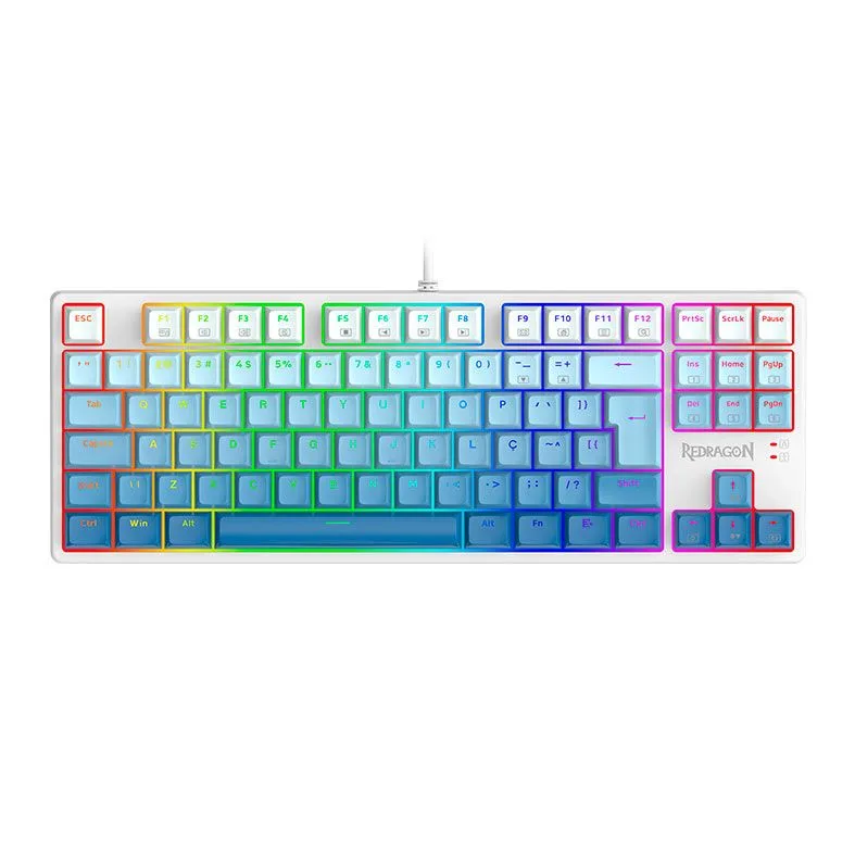 Teclado Mecânico Gamer Redragon Daksa RGB Branco e Azul Switch Brown ABNT2 K576GB-RGB-PT-BROWN