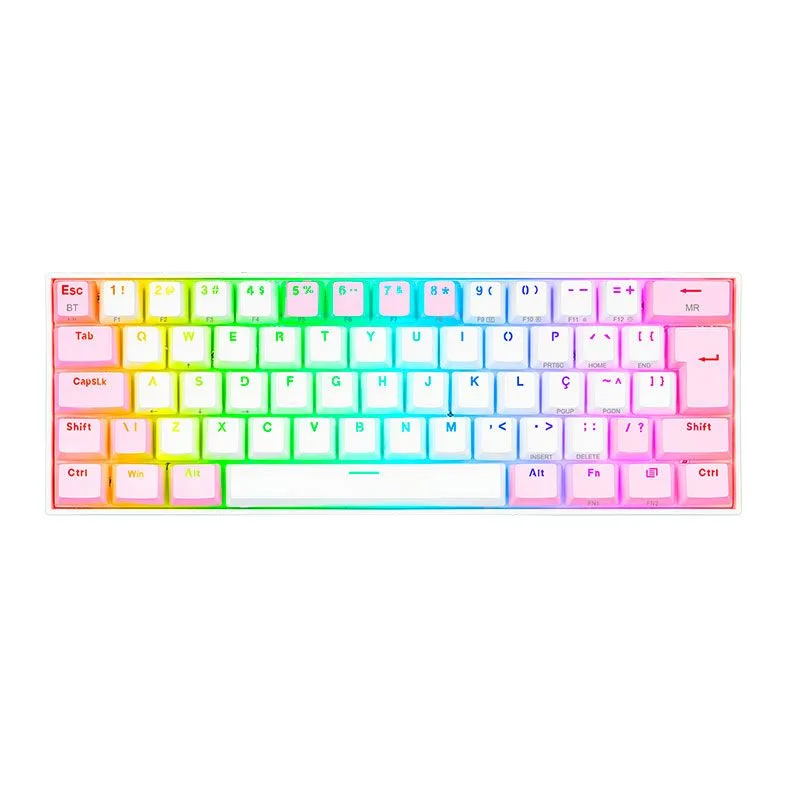Teclado Redragon Mecânico Gamer Draconic PRO RGB Wireless Switch Marrom Branco e Rosa K530WP-RGB-PRO-PT-BROWN