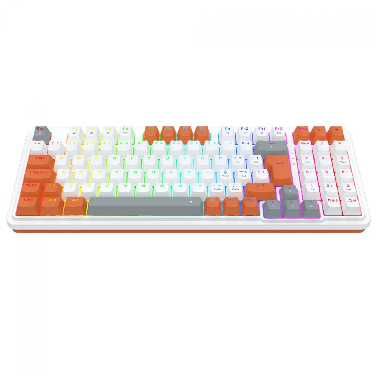 Teclado Mecânico Gamer Redragon Gloria RGB Switch Red ABNT2 Branco e Laranja K664WOG-RGB