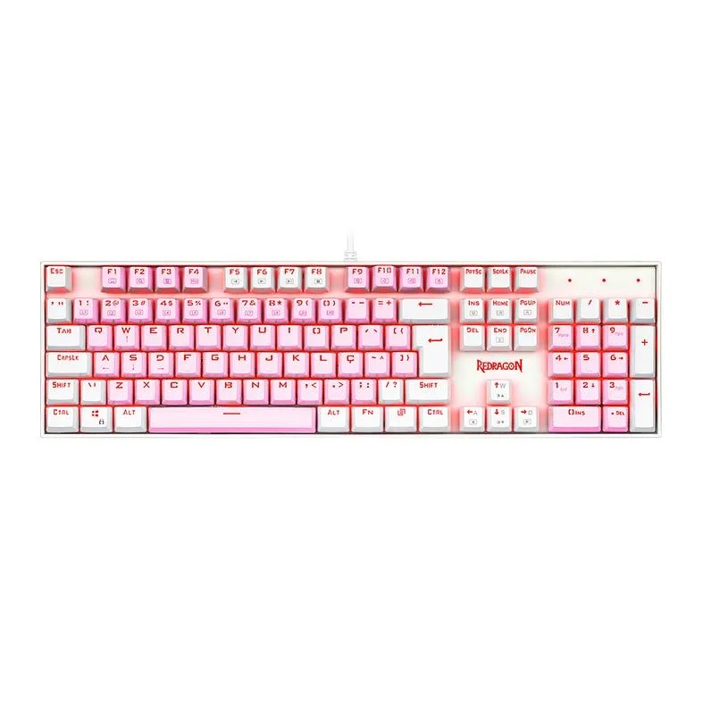 Teclado Mecânico Gamer Redragon Mitra RGB Rosa e Branco Switch Brown ABNT2 K551PW-RGB-PT-BROWN