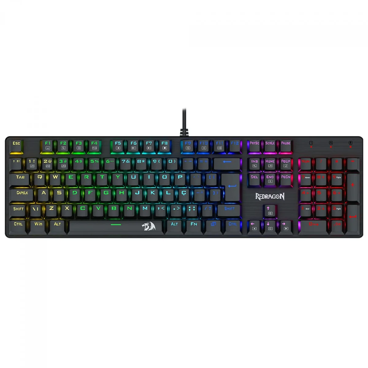 Teclado Mecânico Gamer Redragon Sindri Rainbow Switch Brown Full Size ABNT2 USB Preto K671 (PT-BROWN)