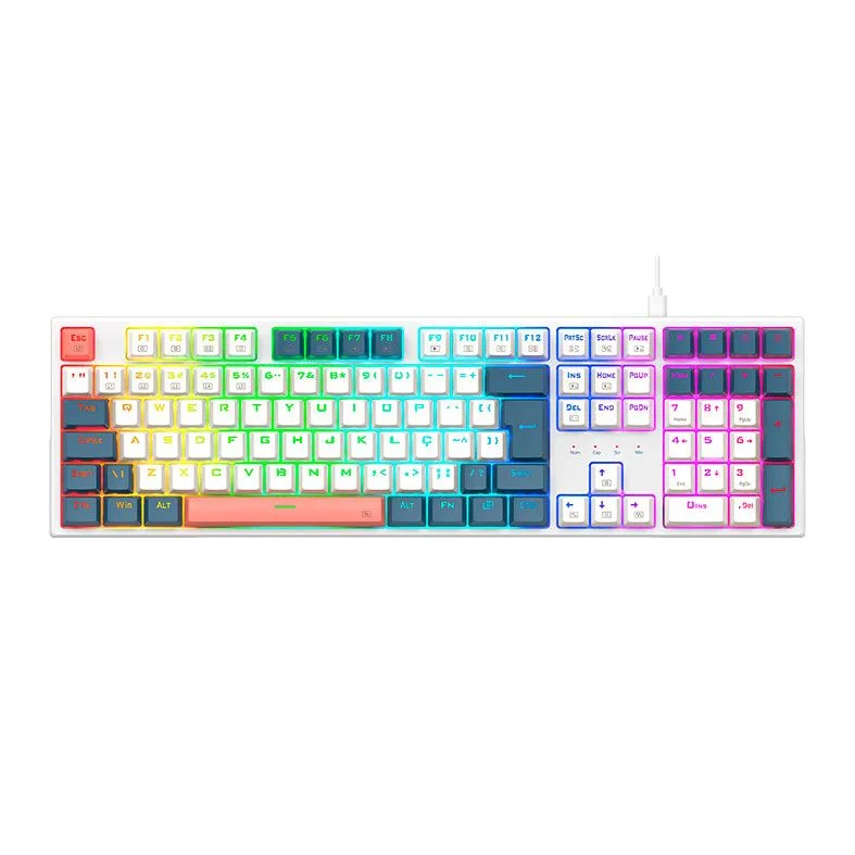 Teclado Gamer Redragon Trundle RGB Switch Brown Branco e Azul K668WBO-RGB-PT-BROWN