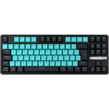 Teclado Mecânico Aplus IARA Obsidian Aqua TKL RGB Gasket Mount Switch Blue Huano AK400A