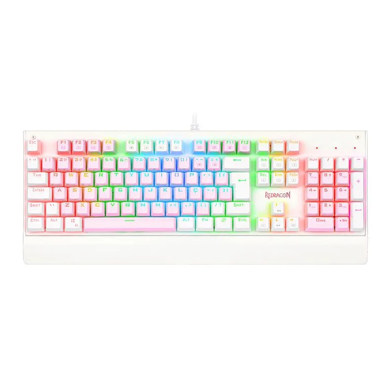 Teclado Mecânico Gamer Redragon Kala RGB Rosa e Branco Switch Brown ABNT2 K557PW-RGB-PT-BROWN