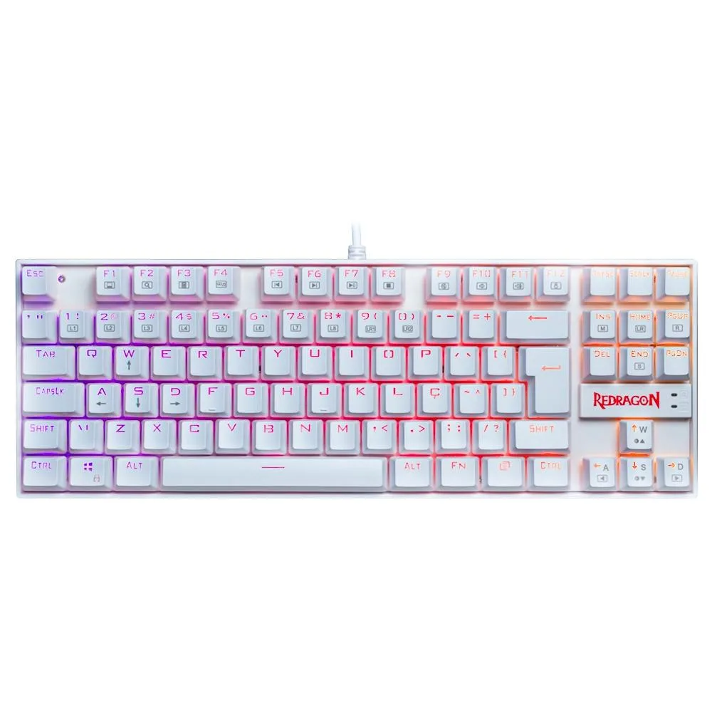 Teclado Mecânico Gamer Redragon Kumara Branco RGB Switch Outemu Blue K552W-RGB