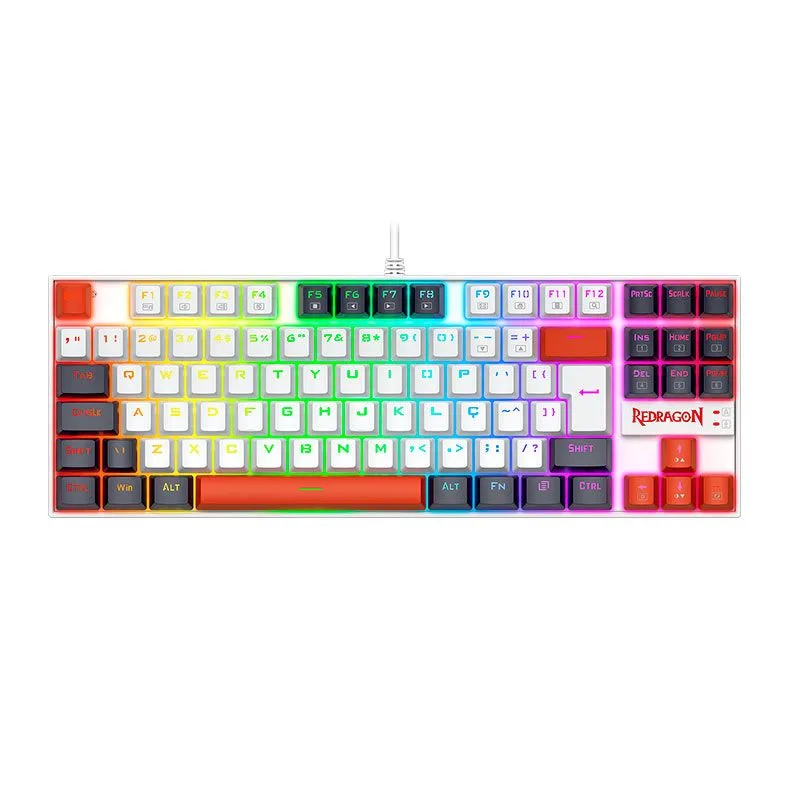 Teclado Redragon Mecânico Kumara RGB ABNT2 Switch Marrom Branco/Preto/Vermelho K552WLR-RGB-PT-BROWN