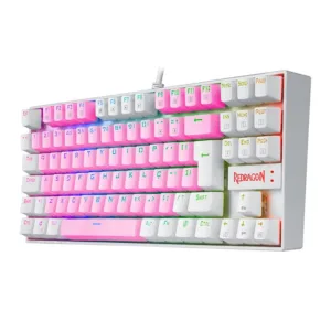 Teclado Mecânico Gamer Redragon Kumara RGB Switch Brown Rosa e Branco ABNT2 K552PW-RGB-PT-BROWN
