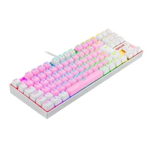 Teclado Mecânico Gamer Redragon Kumara RGB Switch Brown Rosa e Branco ABNT2 K552PW-RGB-PT-BROWN