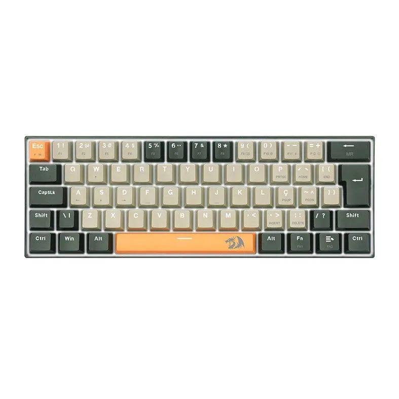 Teclado Mecânico Gamer Redragon Lakshmi Sunrise LED Branco Switch Brown ABNT2 60% K606-OG-GY-BK