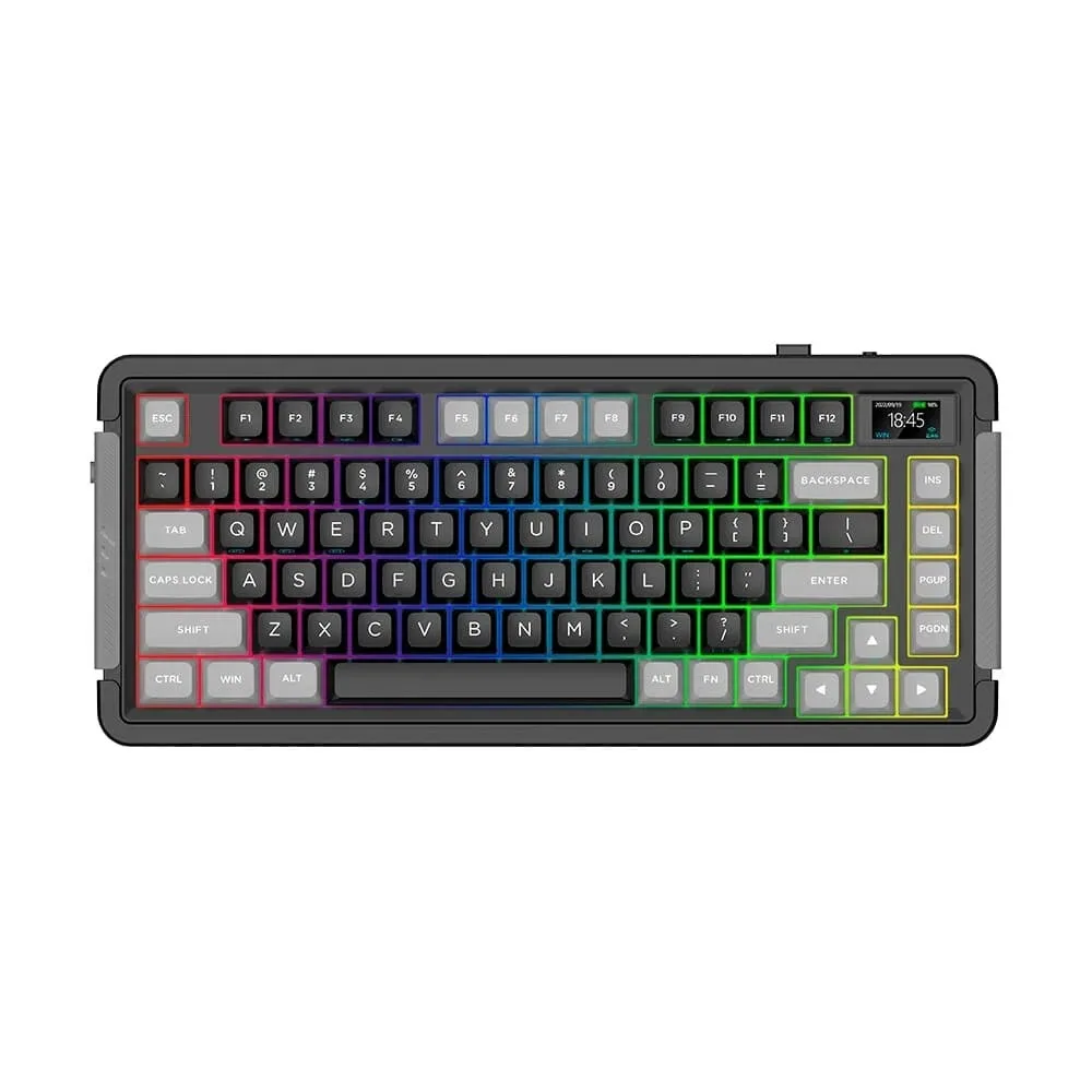 Teclado APLUS Mecânico Sem Fio Gasket Zion com LCD RGB Bluetooth 2.4GHz Cabo Removível Switch Gateron Amarelo AKW500