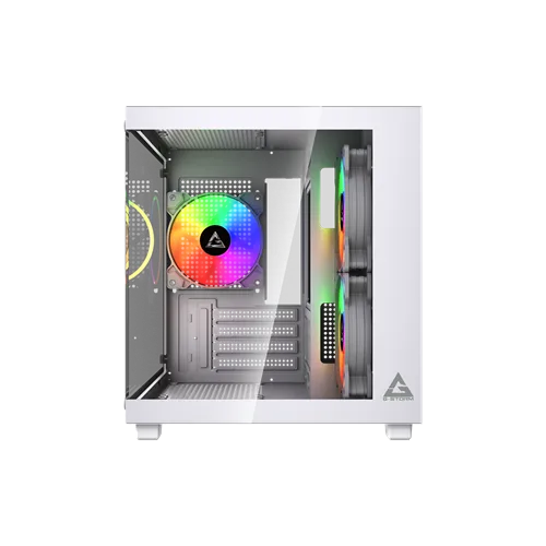 Gabinete Gamer G-Storm Vanguard Aquário Micro ATX/ITX Vidro Temperado 3 Fans Rainbow USB 3.0 Branco