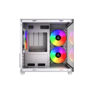 Gabinete Gamer G-Storm Vanguard Aquário Micro ATX/ITX Vidro Temperado 3 Fans Rainbow USB 3.0 Branco