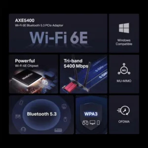 Adaptador Mercusys PCie Wi-fi 6e Axe5400 Tri-band + Bluetooth 5.3 MA86XE