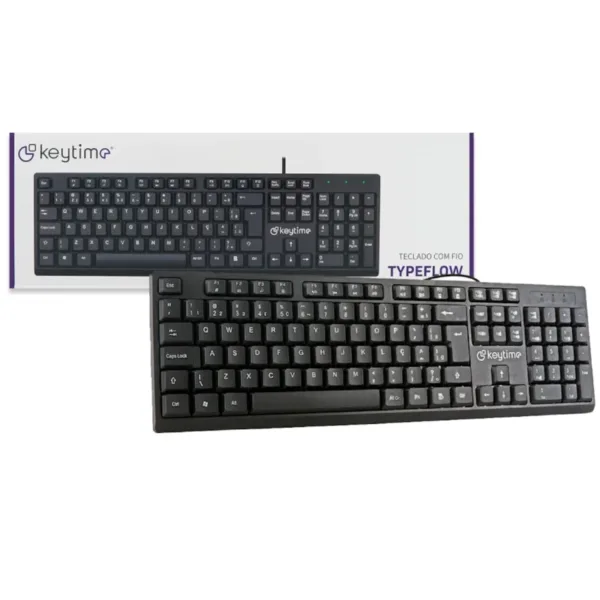 Teclado Keytime TypeFlow Membrana Full Size ABNT2 USB Preto KYT00009