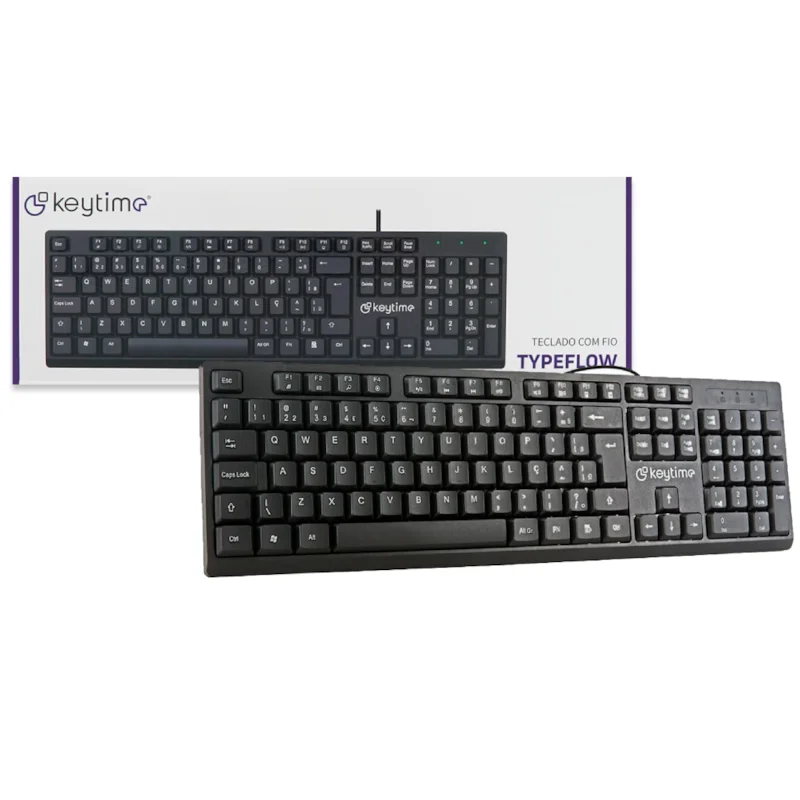 Teclado Keytime TypeFlow Membrana Full Size ABNT2 USB Preto KYT00009
